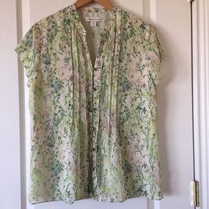 Coldwater Creek V-Neck Blouse Cream & Green size M
